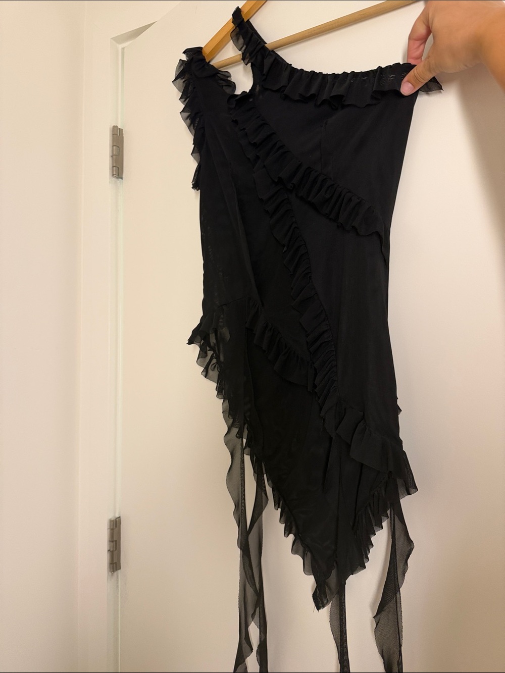 Finesse Black Ruffled Asymmetric One-Shoulder Top
